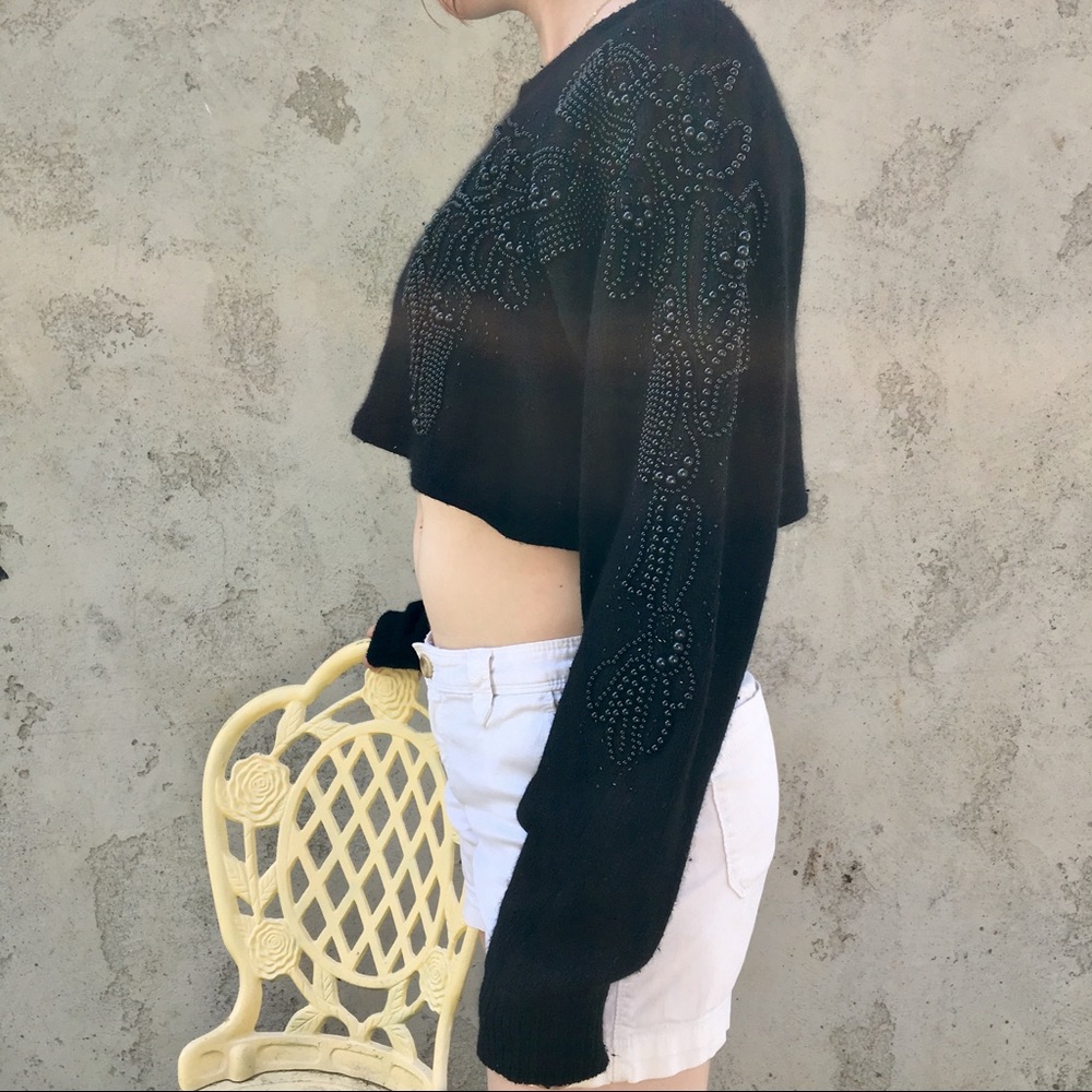 Vintage Cropped Beaded Sweater